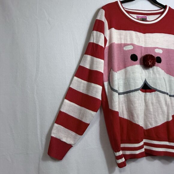 Tipsy Elves Santa's Close Up Red White Striped Ugly Christmas Sweater Men's L - Picture 5 of 9